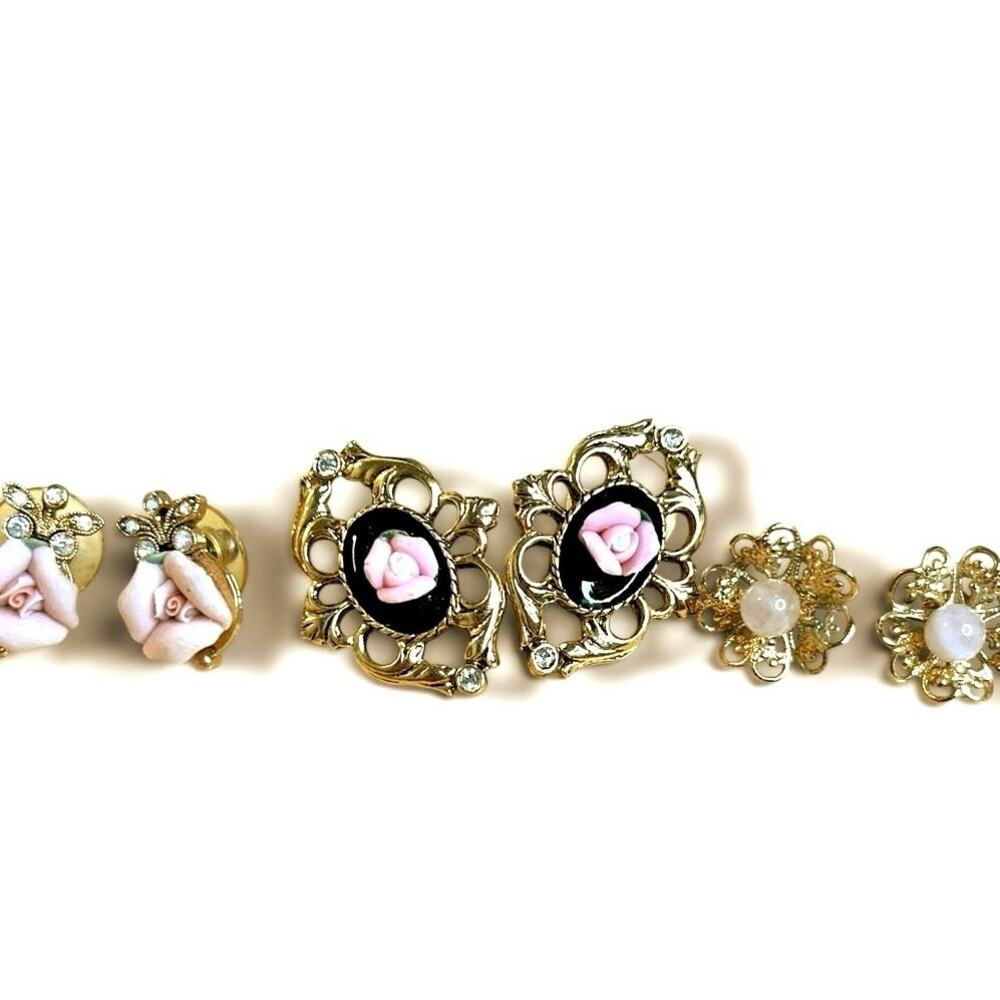 Pink Rose Gold Tone Feminine Earrings Pierced Post Sweet Coquette Floral